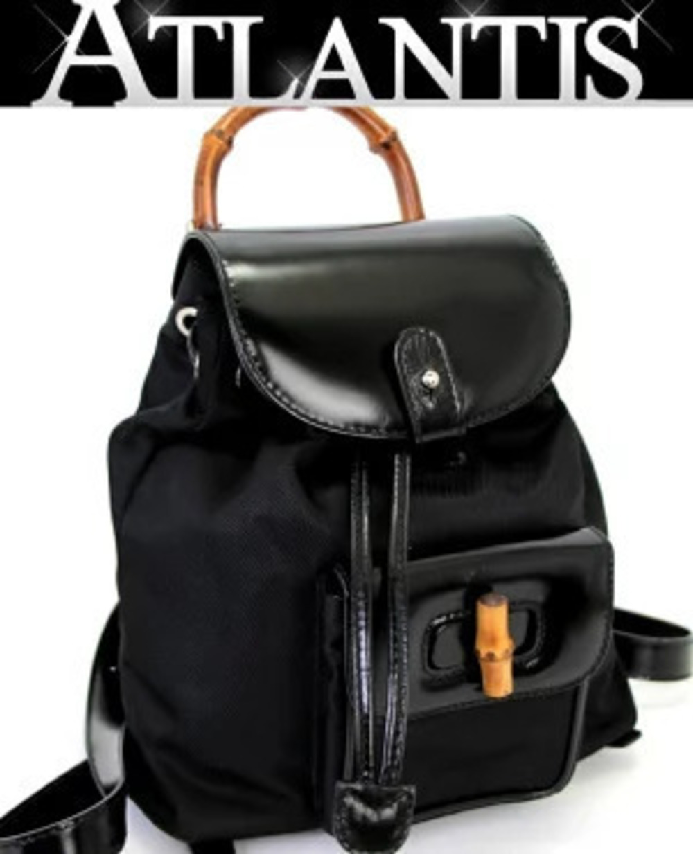 Gucci Bamboo Backpack Rucksack Daybag Canvas x Leather Black